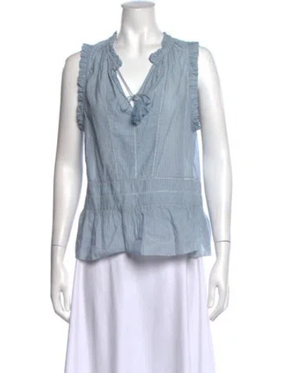 Pre-owned Ulla Johnson Striped V-neck Blouse In Blue
