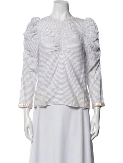 Pre-owned Ulla Johnson Striped V-neck Blouse In Blue/metallic/white