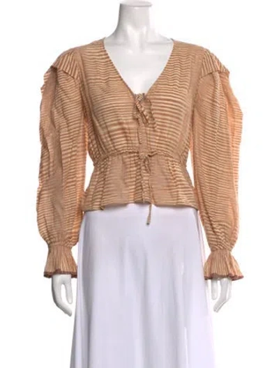 Pre-owned Ulla Johnson Striped V-neck Blouse In Brown