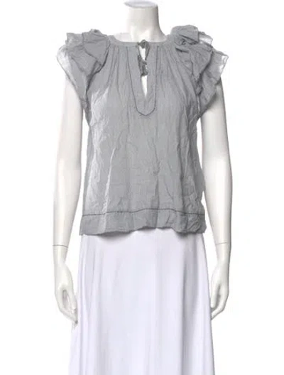 Pre-owned Ulla Johnson Striped V-neck Blouse In Gray