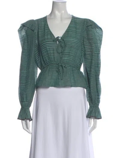 Pre-owned Ulla Johnson Striped V-neck Blouse In Green
