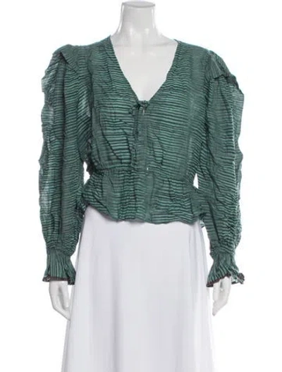 Pre-owned Ulla Johnson Striped V-neck Blouse In Green