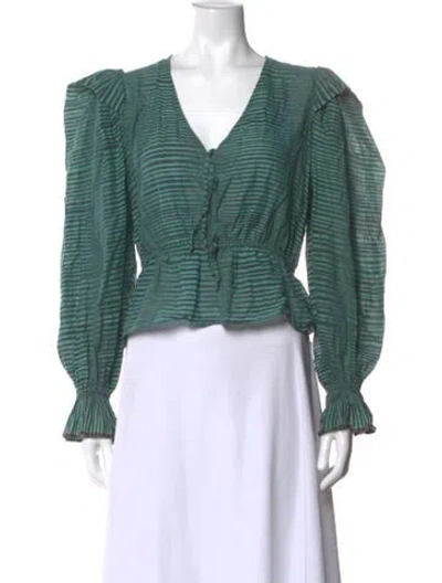 Pre-owned Ulla Johnson Striped V-neck Blouse In Green