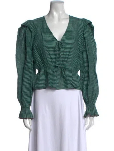 Pre-owned Ulla Johnson Striped V-neck Blouse In Green