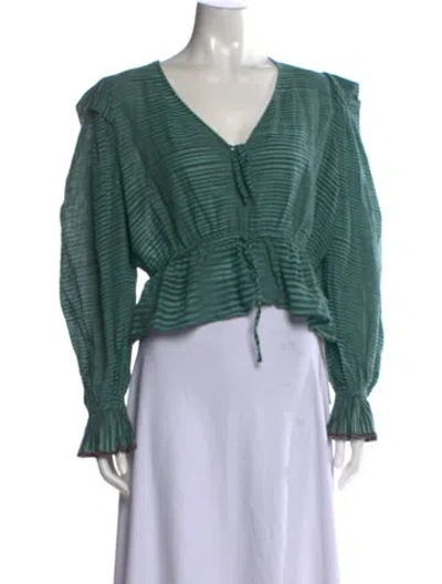 Pre-owned Ulla Johnson Striped V-neck Blouse In Green