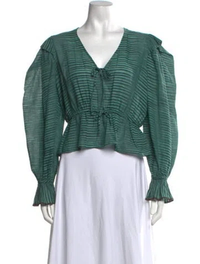 Pre-owned Ulla Johnson Striped V-neck Blouse In Green