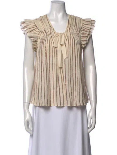 Pre-owned Ulla Johnson Striped V-neck Blouse In Metallic/neutrals