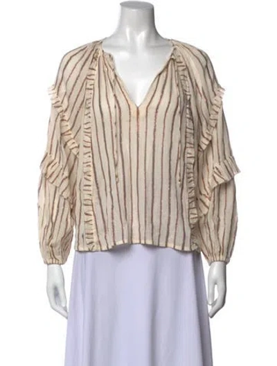 Pre-owned Ulla Johnson Striped V-neck Blouse In Metallic/neutrals