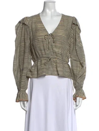 Pre-owned Ulla Johnson Striped V-neck Blouse In Neutral