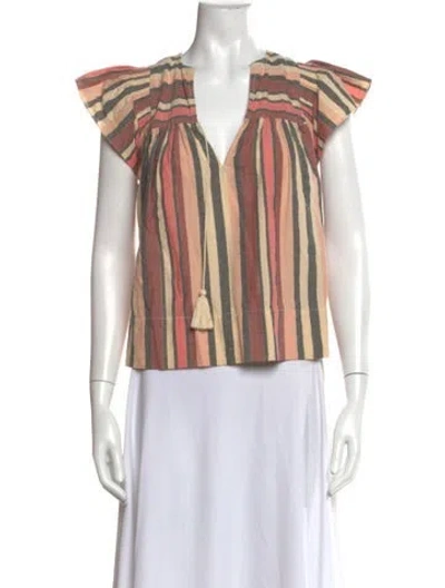Pre-owned Ulla Johnson Striped V-neck Blouse In Neutral