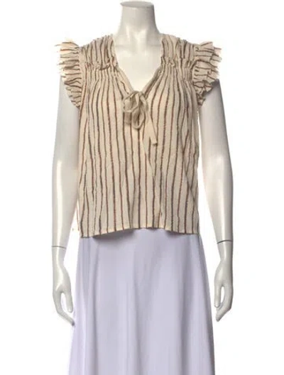 Pre-owned Ulla Johnson Striped V-neck Blouse In Neutrals