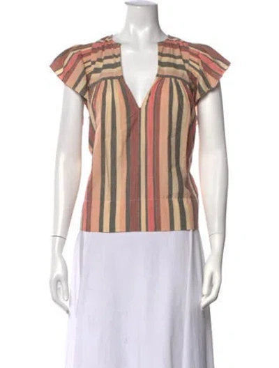 Pre-owned Ulla Johnson Striped V-neck Blouse In Neutrals