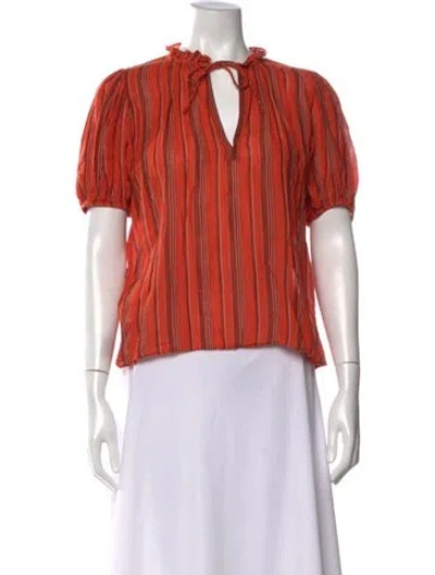 Pre-owned Ulla Johnson Striped V-neck Blouse In Orange