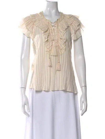 Pre-owned Ulla Johnson Striped V-neck Blouse In Pink