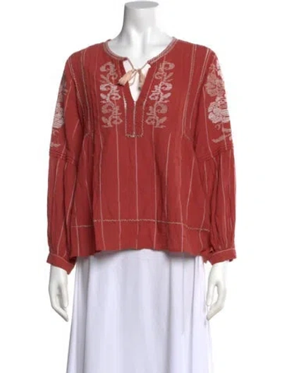 Pre-owned Ulla Johnson Striped V-neck Blouse In Red