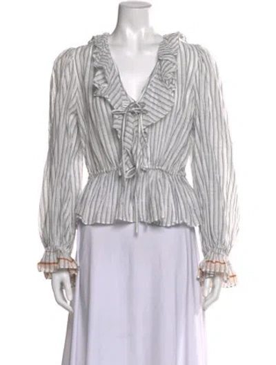 Pre-owned Ulla Johnson Striped V-neck Blouse In White