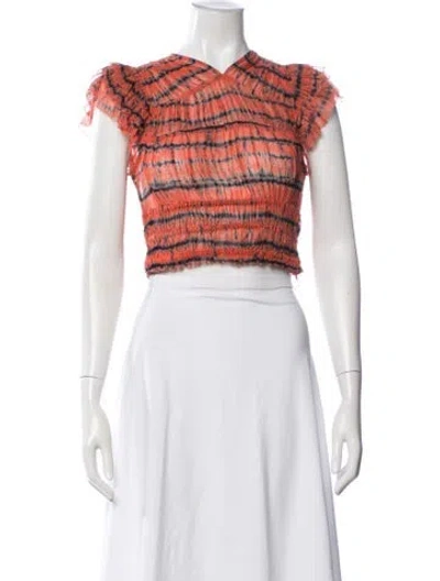 Pre-owned Ulla Johnson Striped V-neck Crop Top In White