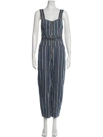 Pre-owned Ulla Johnson Striped V-neck Jumpsuit In Blue