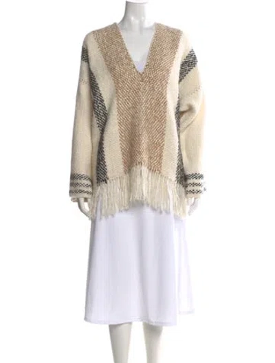 Pre-owned Ulla Johnson Striped V-neck Sweater In Brown