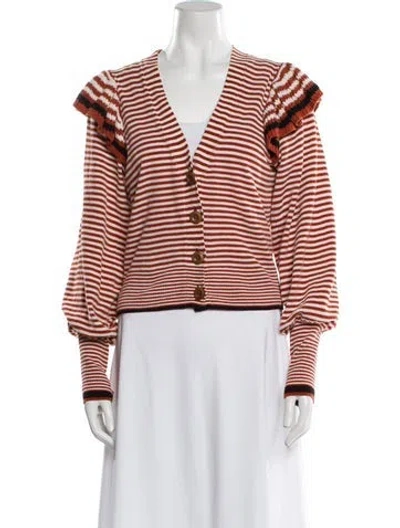 Pre-owned Ulla Johnson Striped V-neck Sweater In Orange
