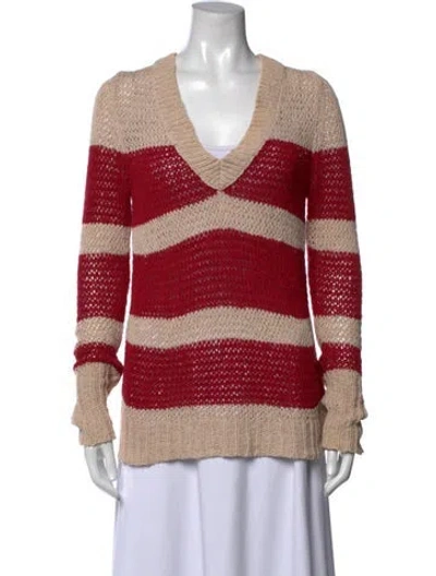 Pre-owned Ulla Johnson Striped V-neck Sweater In Red