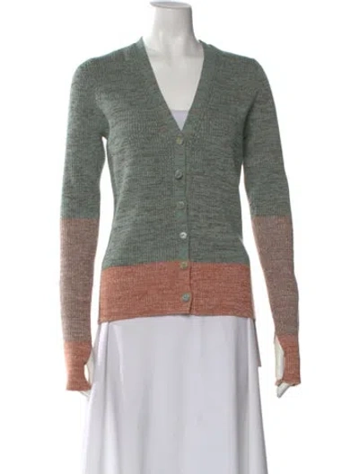 Pre-owned Ulla Johnson Striped V-neck Sweater W/ Tags In Green