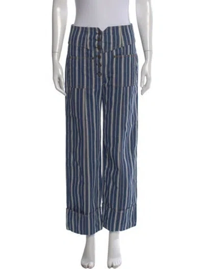 Pre-owned Ulla Johnson Striped Wide Leg Pants In Blue