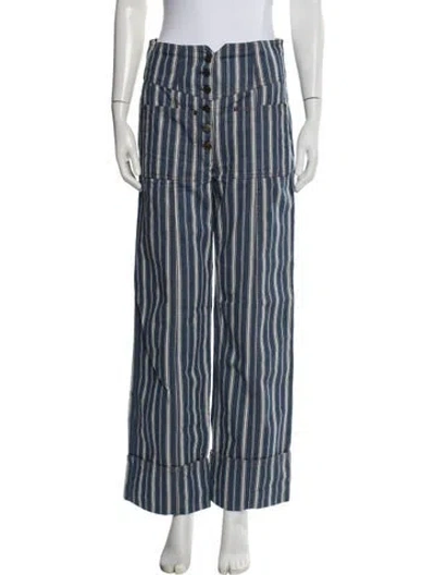 Pre-owned Ulla Johnson Striped Wide Leg Pants In Blue