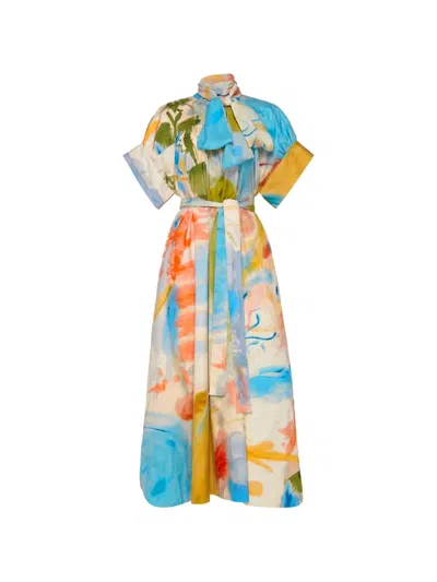 Ulla Johnson Studio Tie-neck Belted Midi Dress In Multi
