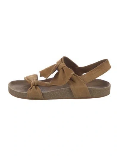 Pre-owned Ulla Johnson Suede Bow Accents Slingback Sandals In Neutral