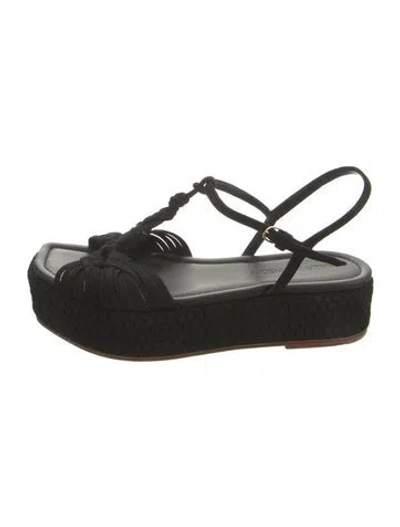 Pre-owned Ulla Johnson Suede Braided Accents T-strap Sandals In Black
