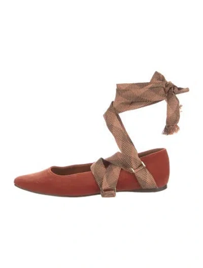 Pre-owned Ulla Johnson Suede Colorblock Pattern Ballet Flats In Brown