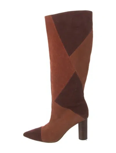 Pre-owned Ulla Johnson Suede Colorblock Pattern Boots In Brown