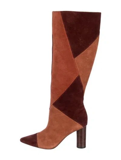 Pre-owned Ulla Johnson Suede Colorblock Pattern Boots In Brown