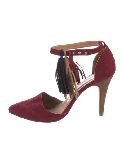 Pre-owned Ulla Johnson Suede Colorblock Pattern D'orsay Pumps In Red