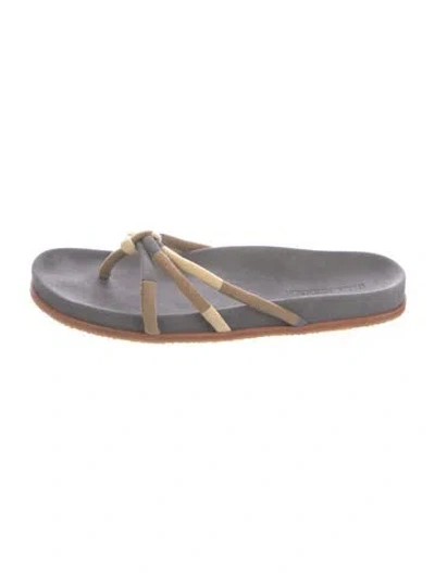 Pre-owned Ulla Johnson Suede Colorblock Pattern Slides In Gray