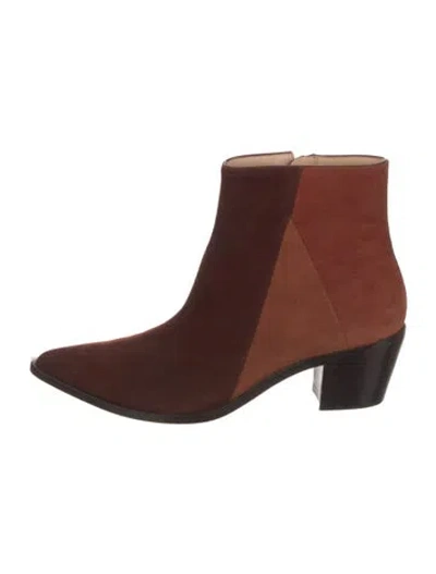 Pre-owned Ulla Johnson Suede Colorblock Pattern Western Boots In Red