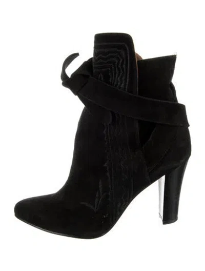 Pre-owned Ulla Johnson Suede Embroidered Accent Sock Boots In Black