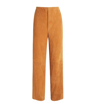 Ulla Johnson Suede Freja Straight Trousers In Orange