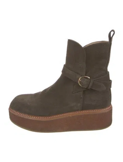 Pre-owned Ulla Johnson Suede Moto Boots In Green