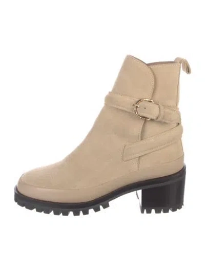 Pre-owned Ulla Johnson Suede Moto Boots In Neutral