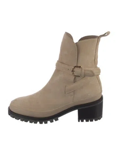 Pre-owned Ulla Johnson Suede Moto Boots In Neutral