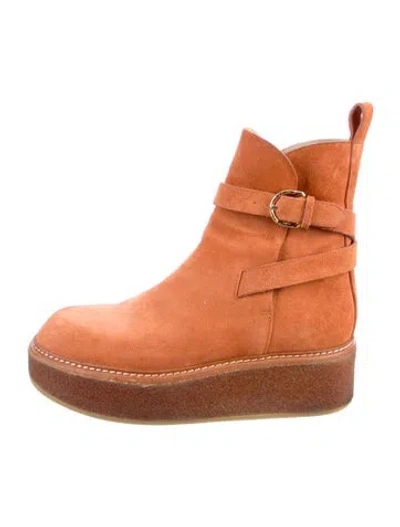 Pre-owned Ulla Johnson Suede Moto Boots In Orange