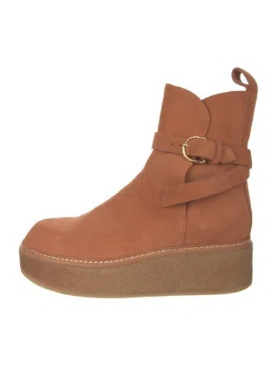 Pre-owned Ulla Johnson Suede Moto Boots In Orange