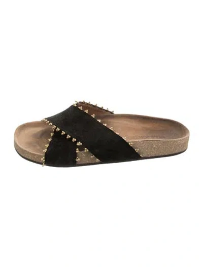 Pre-owned Ulla Johnson Suede Slides In Black