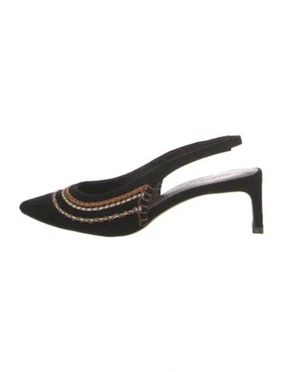 Pre-owned Ulla Johnson Suede Striped Slingback Pumps In Black