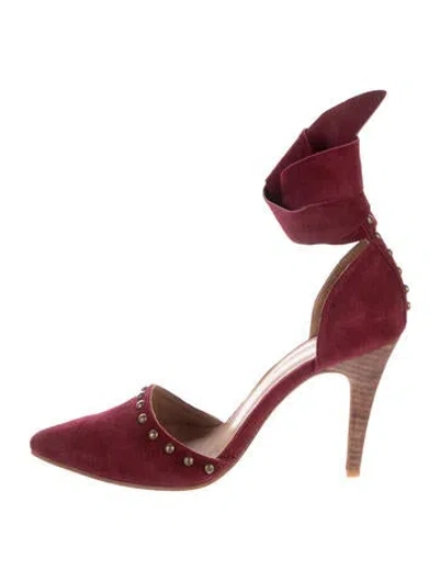 Pre-owned Ulla Johnson Suede Studded Accents D'orsay Pumps In Burgundy