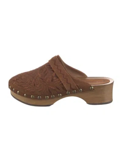 Pre-owned Ulla Johnson Suede Studded Accents Mules In Brown