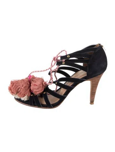 Pre-owned Ulla Johnson Suede Tassel Accents Sandals In Blue