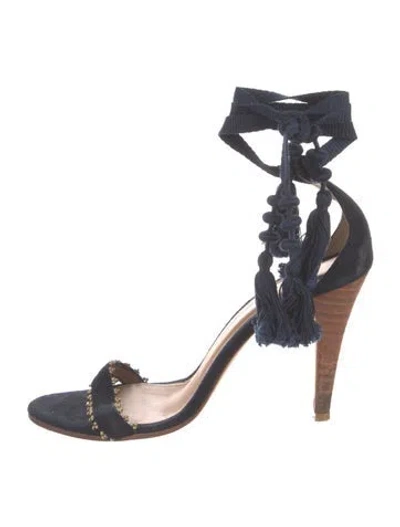 Pre-owned Ulla Johnson Suede Tassel Accents Sandals In Blue